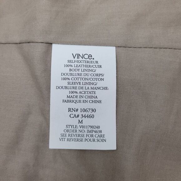 Vince Tan Asymmetric Zip Leather Jacket in Natural Sz M Mock Neck Buttery Soft - Picture 7 of 12